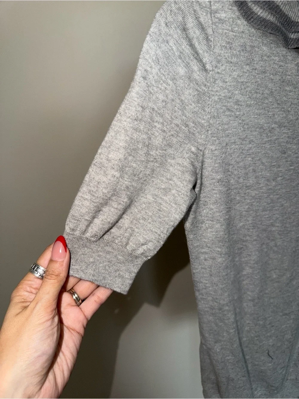 Banana Republic Gray Pima Cotton Wool Ruffle Neck Puff Sleeve Knit Top XS